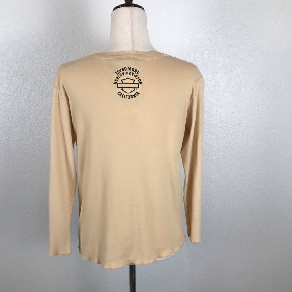 ‎Harley Davidson peachy-beige V-neck long sleeve T-shirt L - Picture 2 of 6